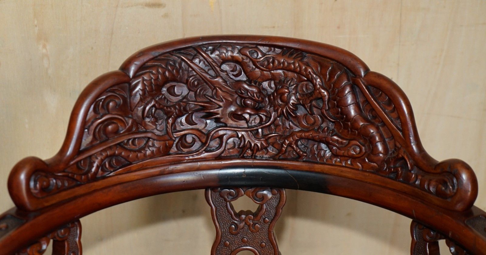 Antique Chinese Dragon Circa 1920's Ornate Deep Red Lacquered Throne Armchair photo 1950.0