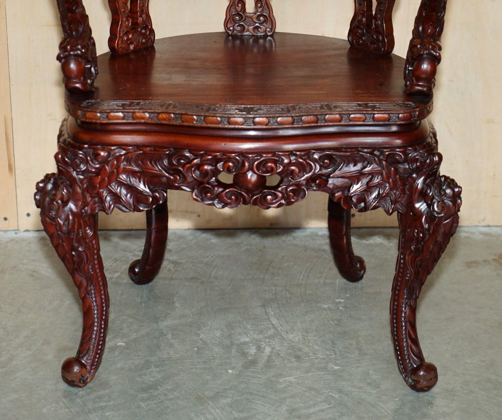 1950.0 Antique Chinese Dragon Circa 1920's Ornate Deep Red Lacquered Throne Armchair photo