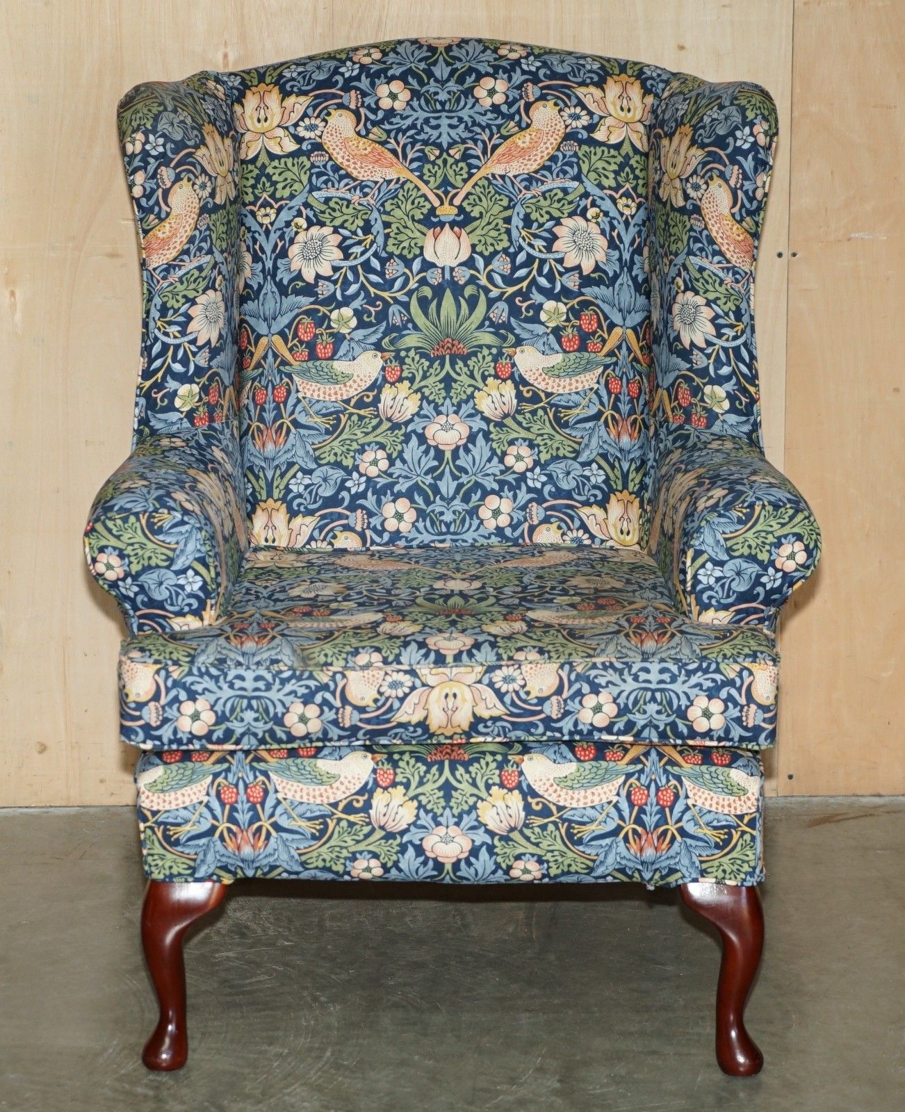 Stunningly Modern William Morris Strawberry Thief Fabric Wingback Armchair photo furniture