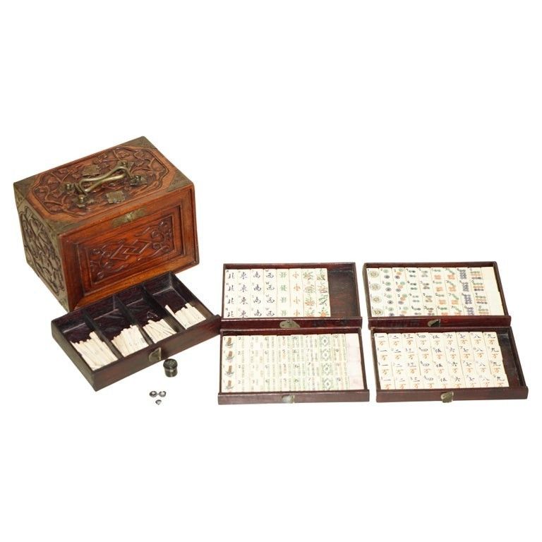 Fine Antique Four Person Mahjong Circa 1920's Chinese Export Period Hand Carved