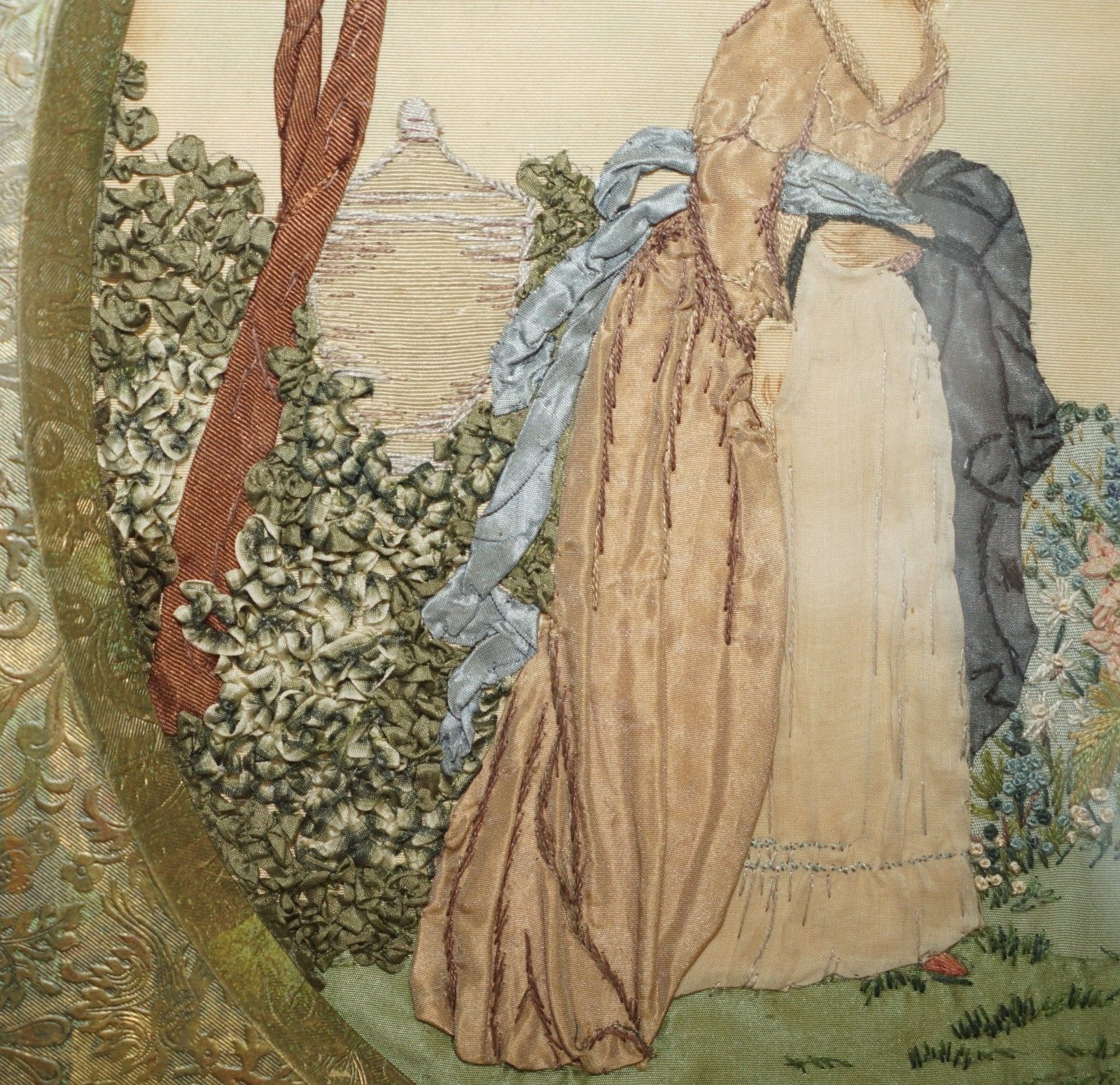 19th Century Silk & Wool Work Stumpwork Embroidery Tapestry Stunning Boarder photo vinterior
