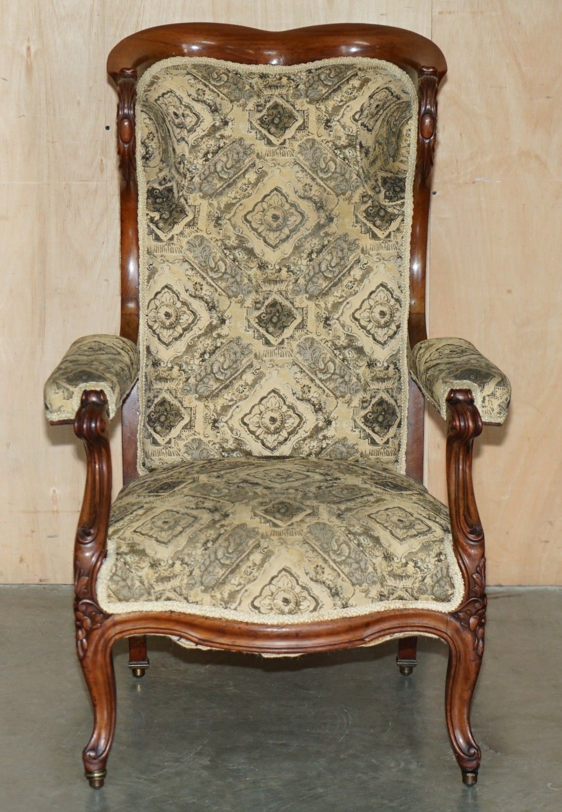 Fine Antique Victorian Hand Carved Library Reading Wingback Show Framed Armchair photo furniture