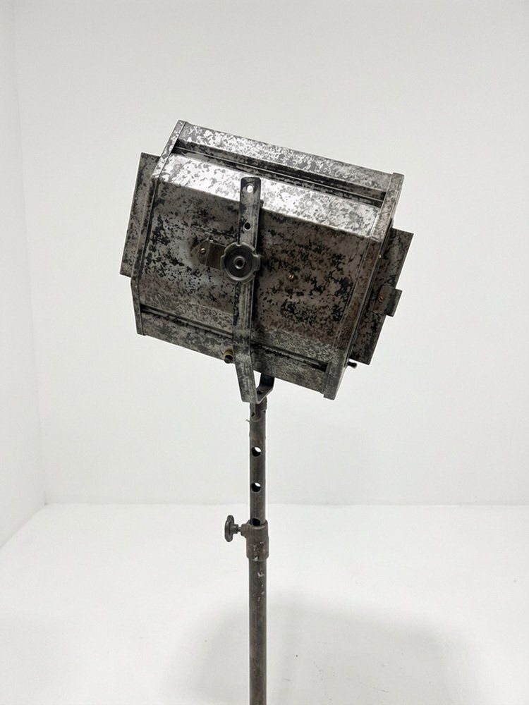 photo furniture Vintage Industrial Theatre Spotlight On Tripod By William Joseph Furse, 1920s