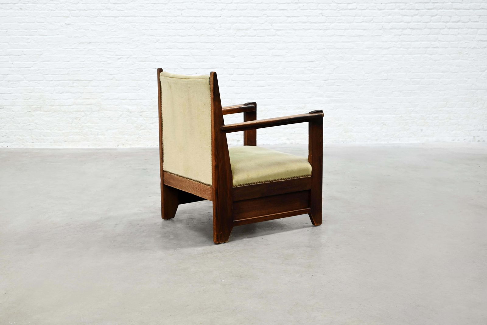 photo for sale Hague School Sculptural Armchair, Stained Oak, The Netherlands, 1920s