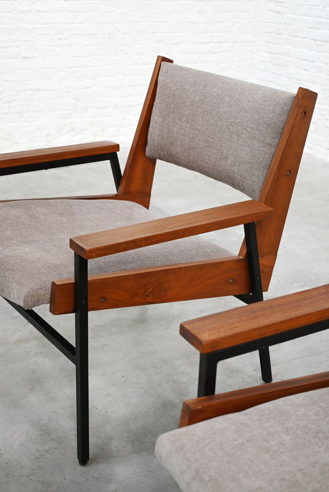 Pair Of Modernist Armchairs In Wood And Metal, 1950s photo Furniture