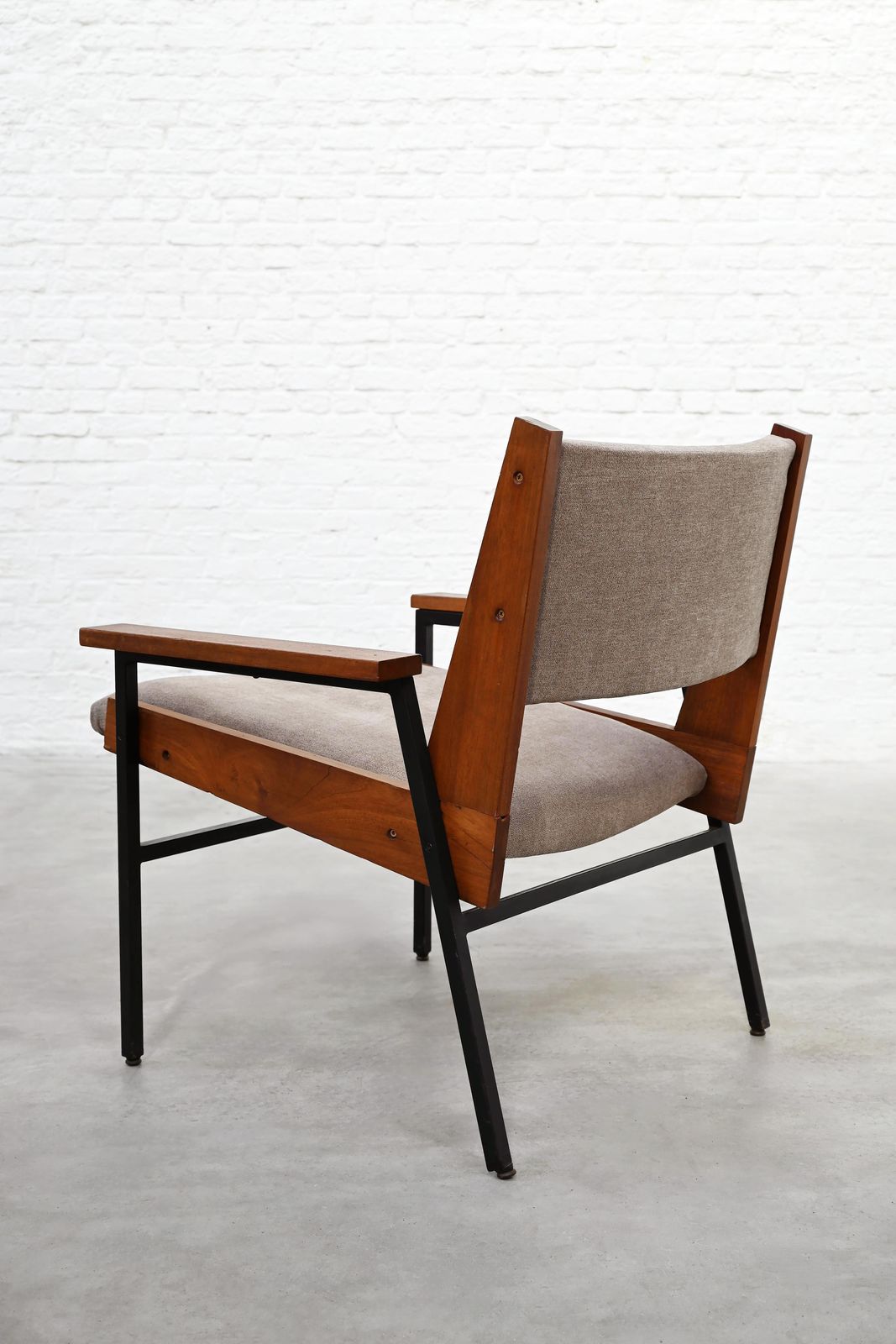 Pair Of Modernist Armchairs In Wood And Metal, 1950s photo buy