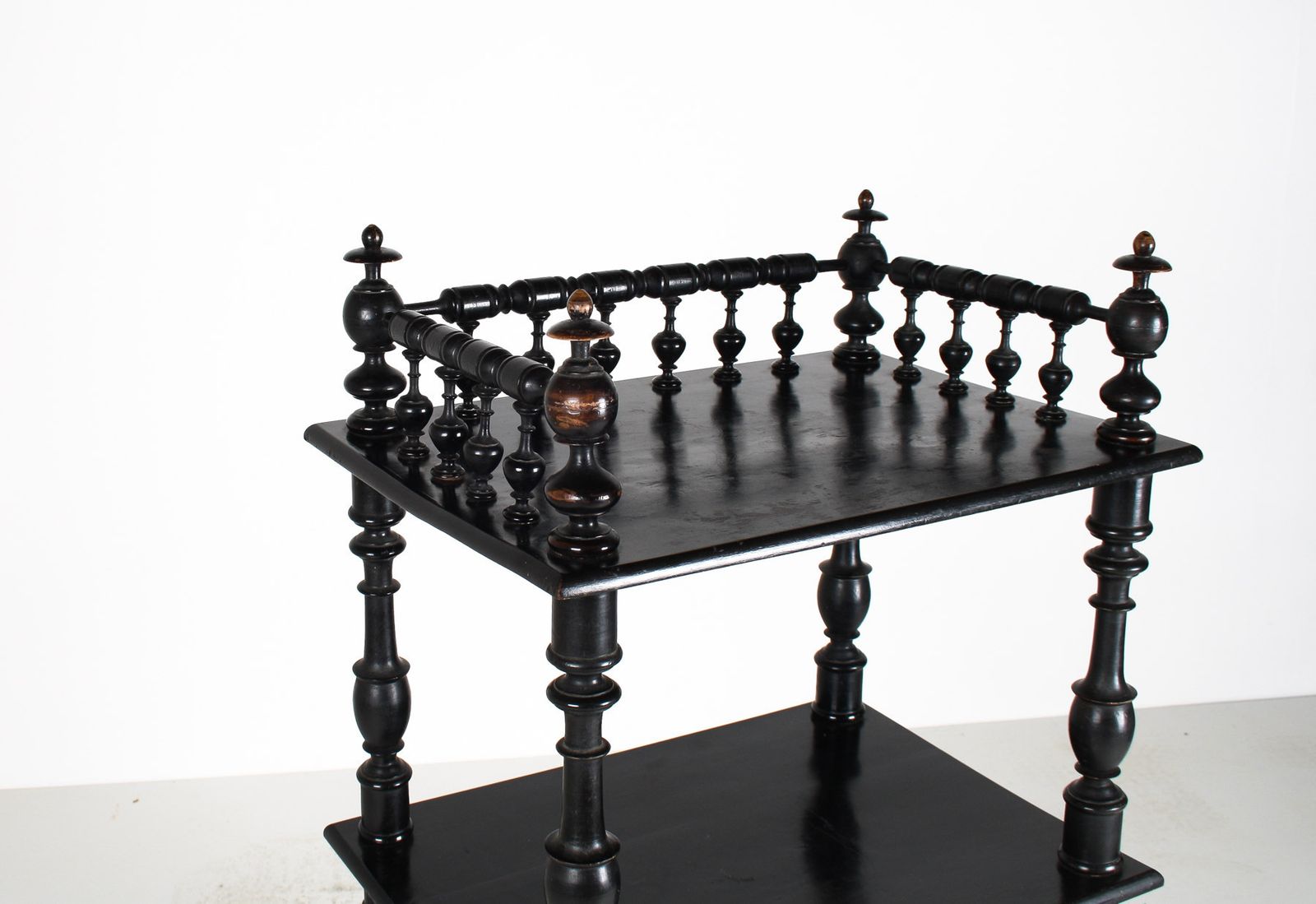 photo buy 19th Century Ebonised Whatnot Shelf Unit With Gallery Top