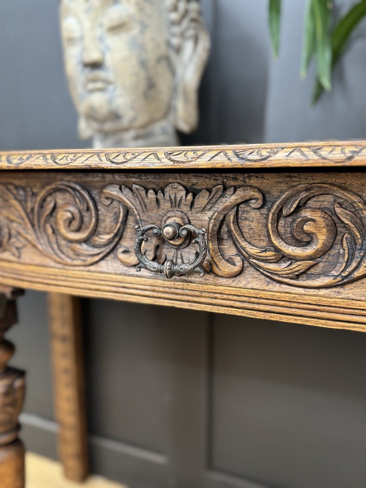 Antique Carved Oak Side Table Console Table Hall Table Drawer Desk Furniture photo furniture