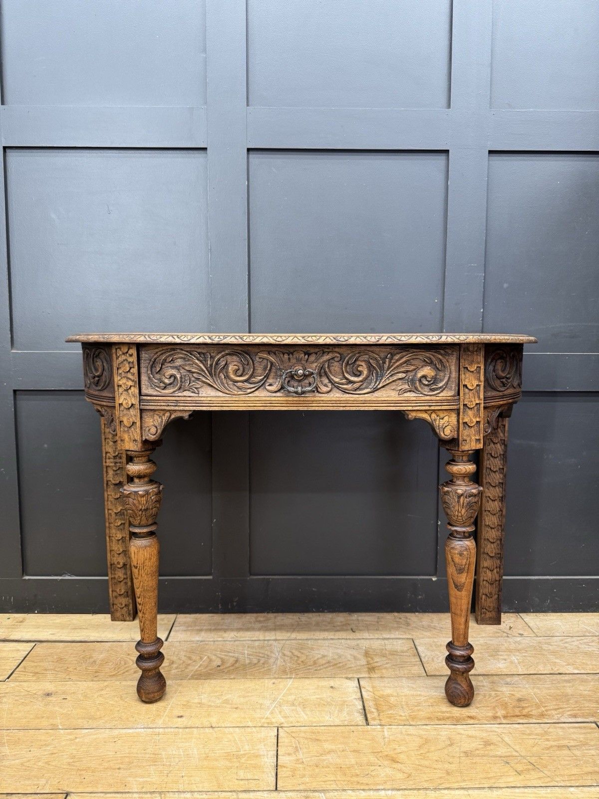 Antique Carved Oak Side Table Console Table Hall Table Drawer Desk Furniture photo buy