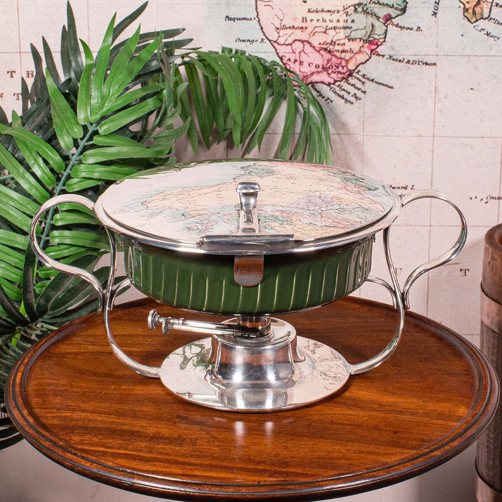 Antique Food Warmer, English Ceramic, Silver Plate, Chafing Heat Dish, Edwardian photo 811.0