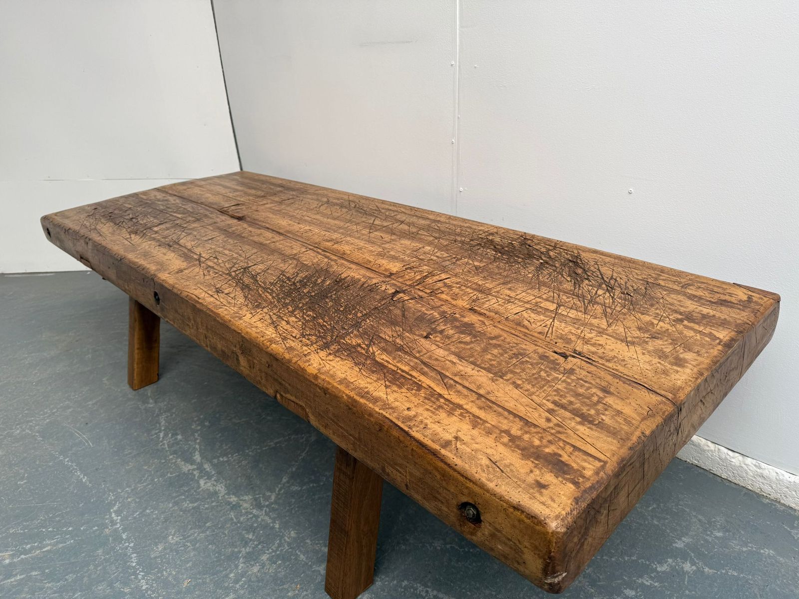 A Huge Original Hungarian Antique Oak/Hardwood Pig Bench 187cm/6ft photo furniture