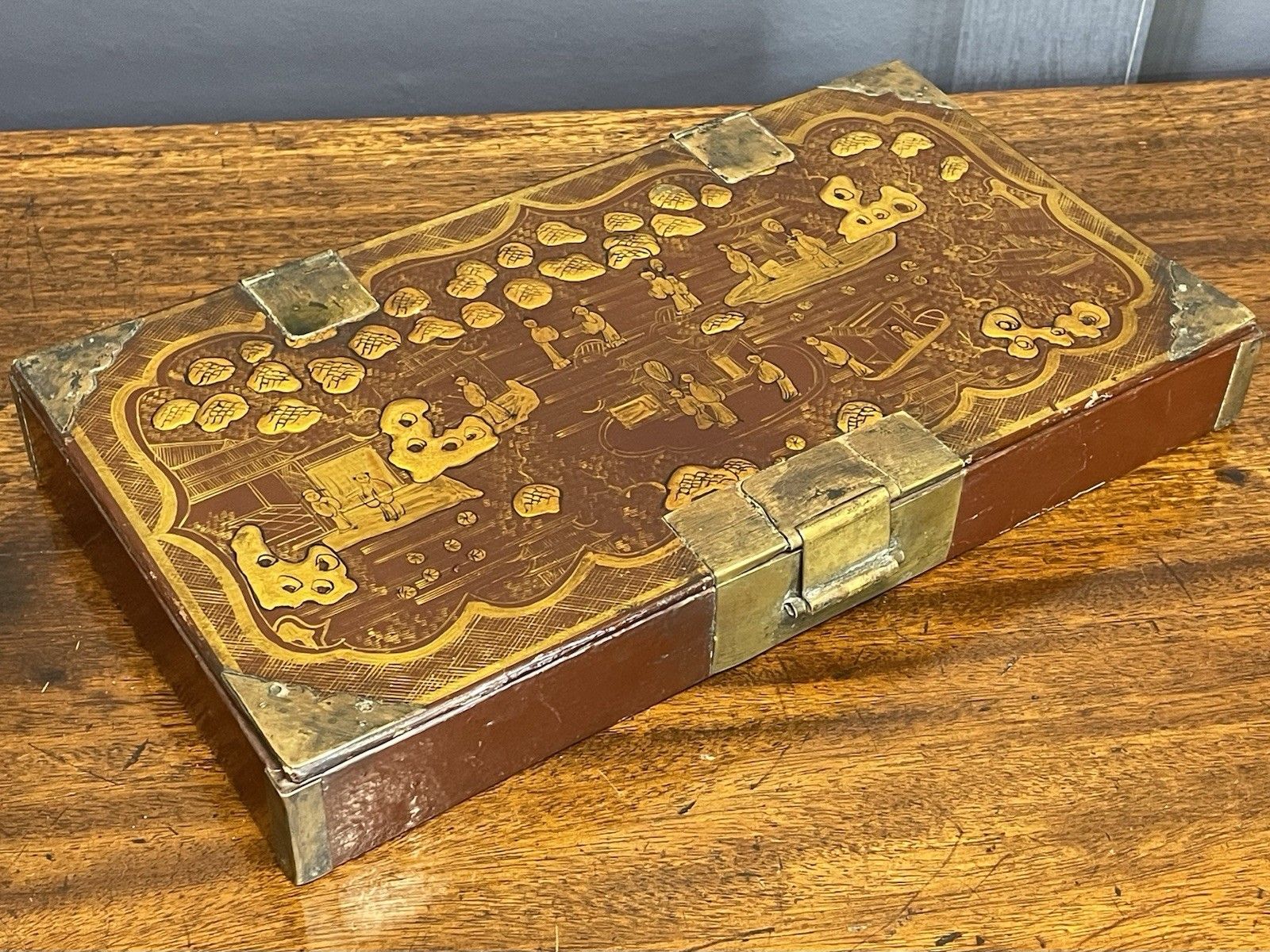 Rare Antique Chinese Lacquer Red & Gold Writing Artist Box Qing Dynasty photo furniture