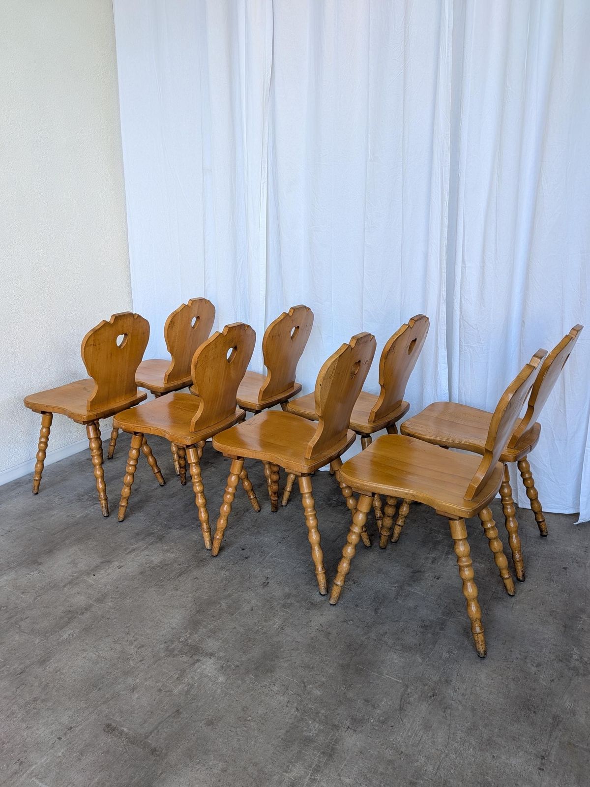 Vintage Tyrolean Heart Cutout Wooden Dining Chair, Rustic Farmhouse Style (8 In Stock) photo Furniture