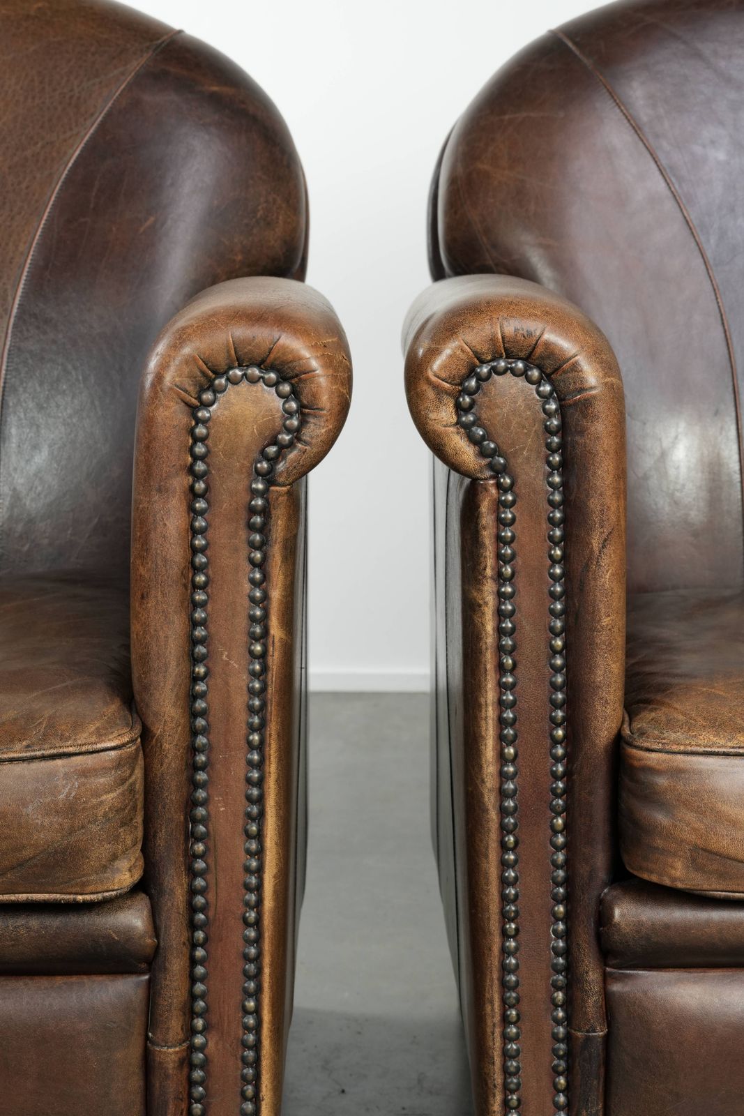 photo for sale Timeless, Luxurious, And Characterful Set Of Two Sheepskin Designer Armchairs With A Beautiful Patina