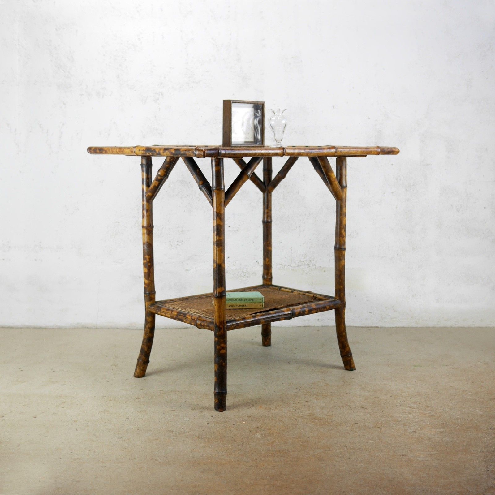 Large Antique Bamboo Two Tier Side Occasional Table Plant Stand Rattan #103104 photo Furniture