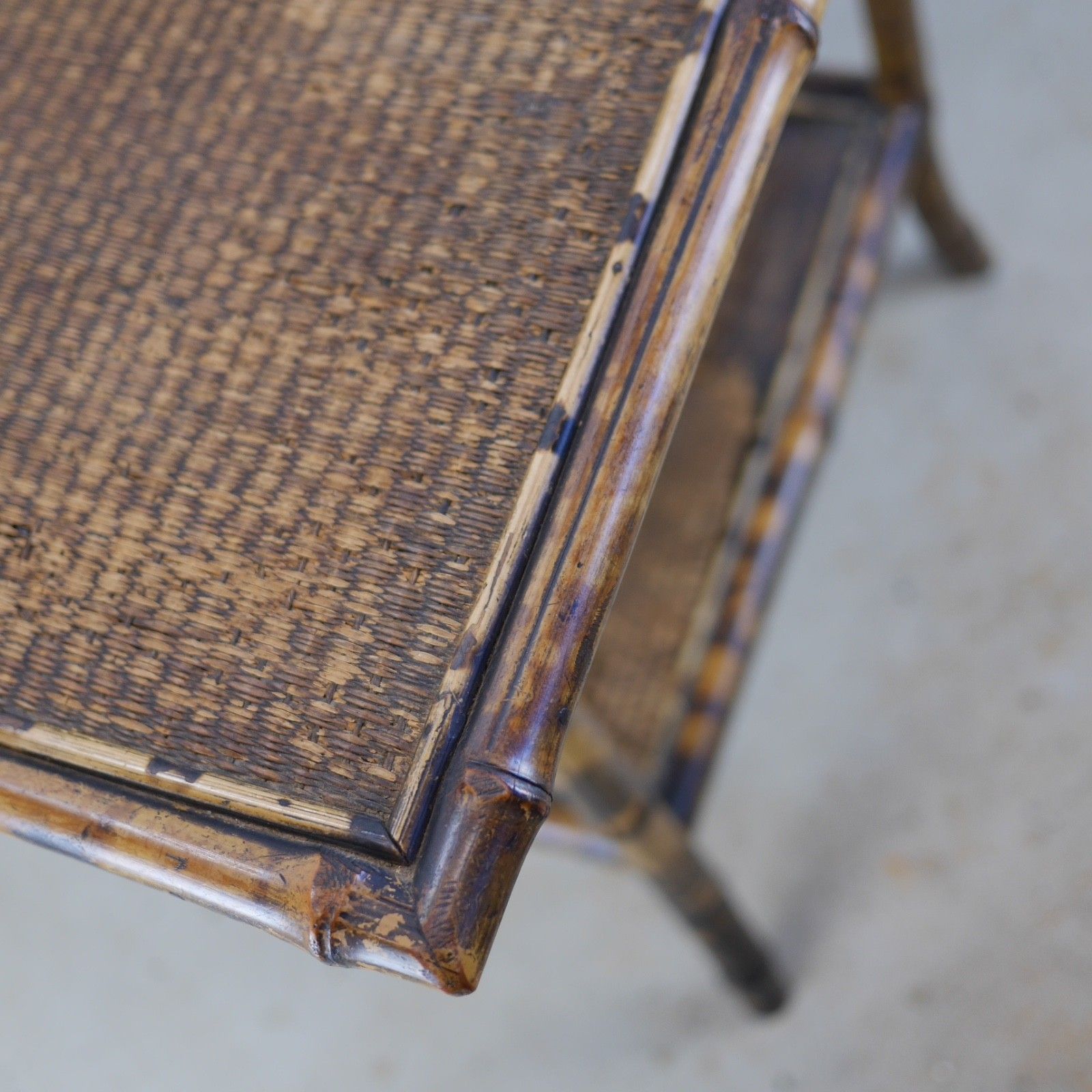 183.0 Large Antique Bamboo Two Tier Side Occasional Table Plant Stand Rattan #103104 photo