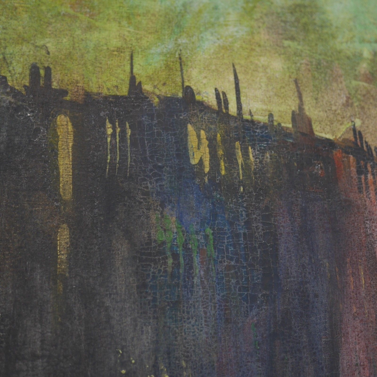 Ex Large Vintage Mid Century Abstract Oil Painting Art Framed Velvet #103136 photo vinterior