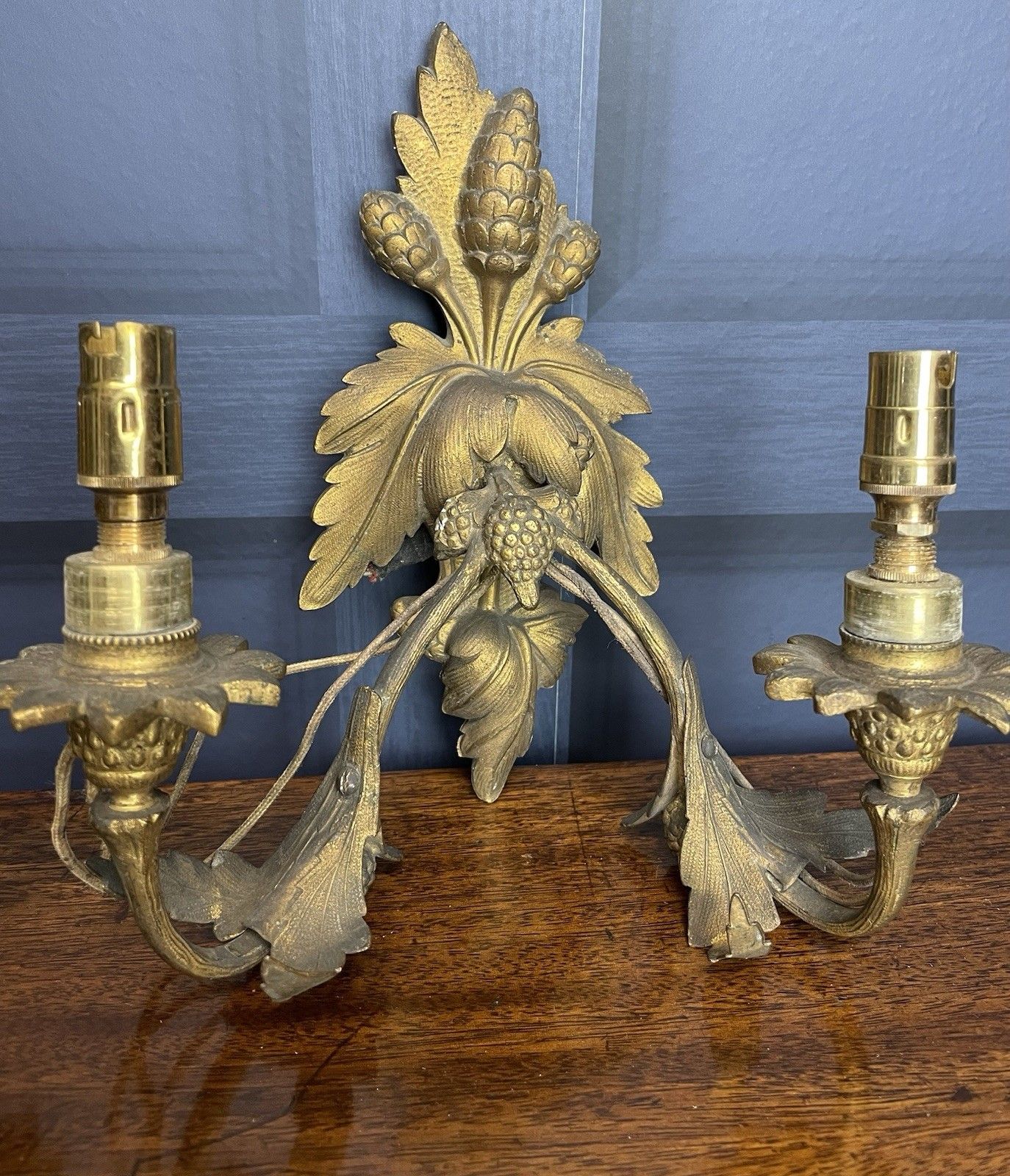 Pair Continental Antique Gilt Sconces Wheat Wall Lights For Rewiring/Restoration photo buy