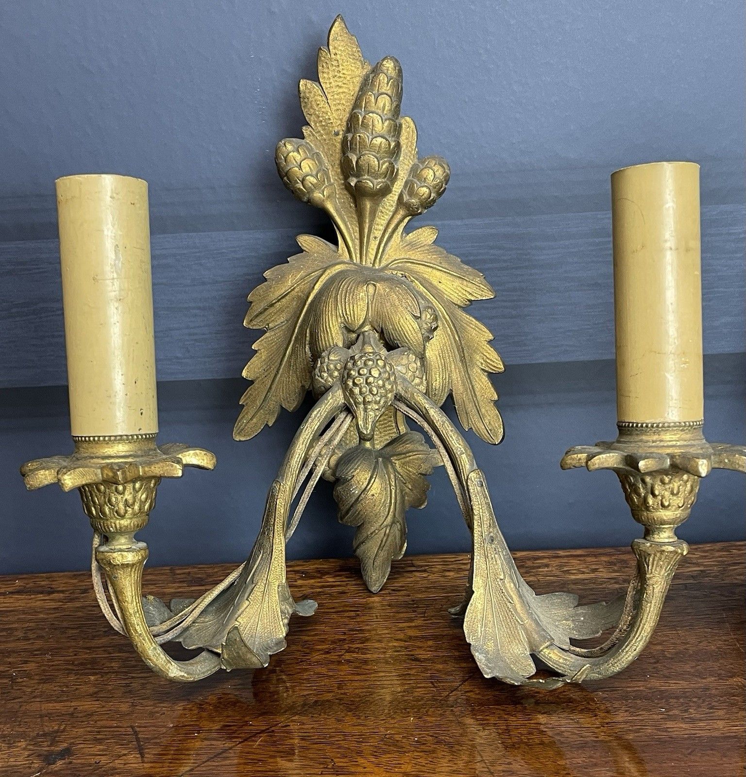 Lighting Pair Continental Antique Gilt Sconces Wheat Wall Lights For Rewiring/Restoration photo