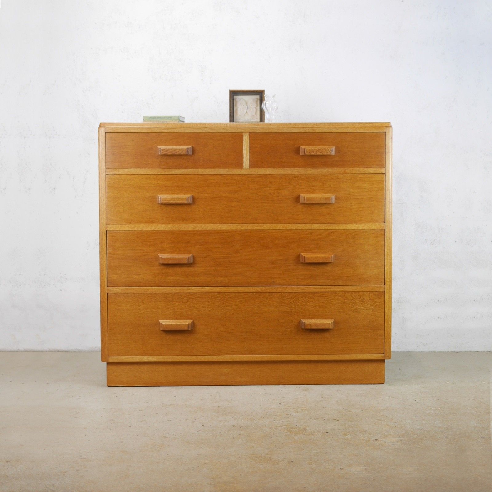 Vintage Mid Century Chest 5 Drawers Plan Chest Mod Air Ministry Oak #103059