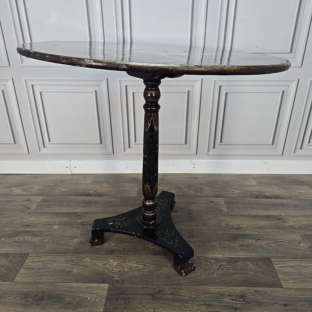 Antique Tilt Top Table Chinoiserie Lacquered Oriental Chinese Tripod Vintage photo vinterior