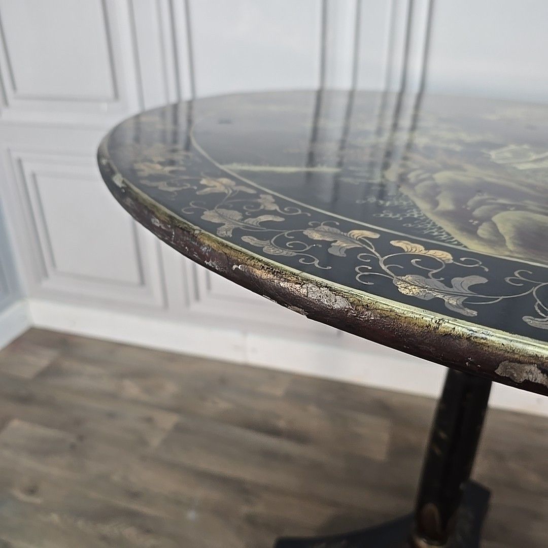 Furniture Antique Tilt Top Table Chinoiserie Lacquered Oriental Chinese Tripod Vintage photo