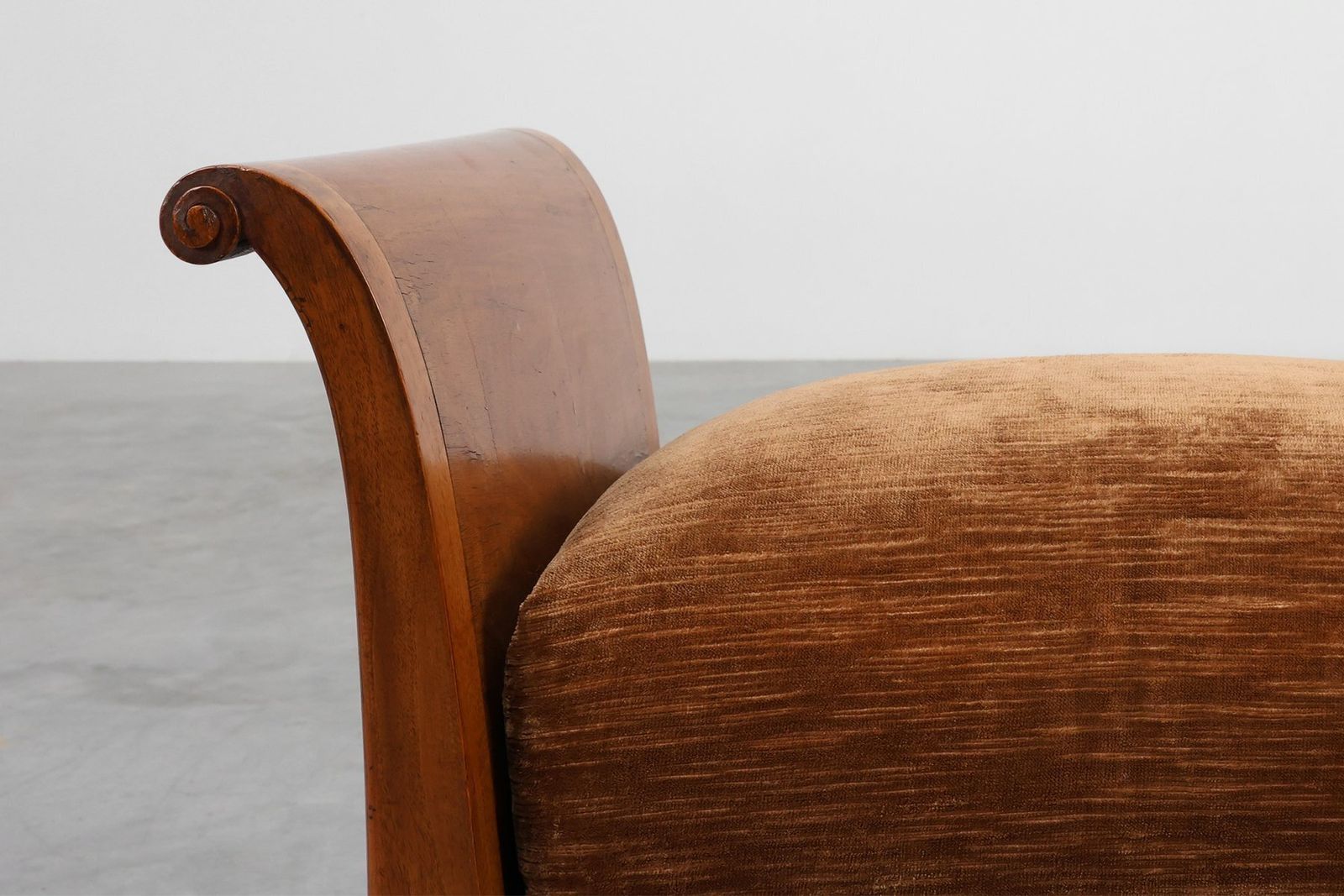 Art Deco Walnut Stool With Velvet Upholstery, Italy, 1920s photo Furniture