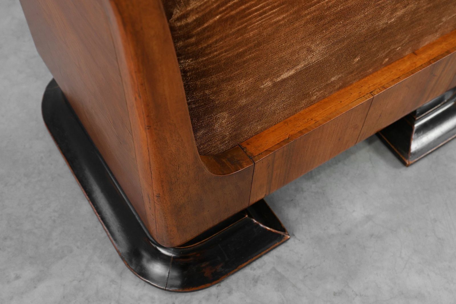 Art Deco Walnut Stool With Velvet Upholstery, Italy, 1920s photo 3630.0