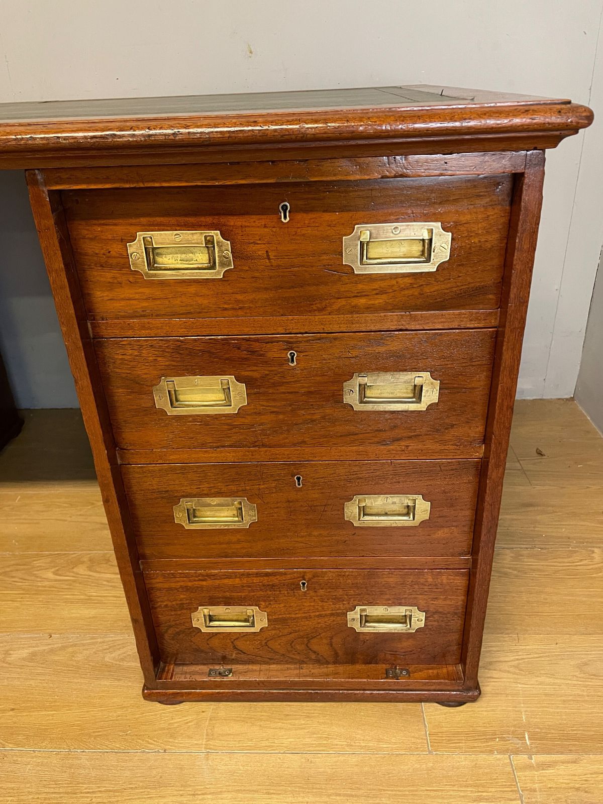 Rare C19th Teak Military Three Part Desk With Inset Leather Top photo for sale