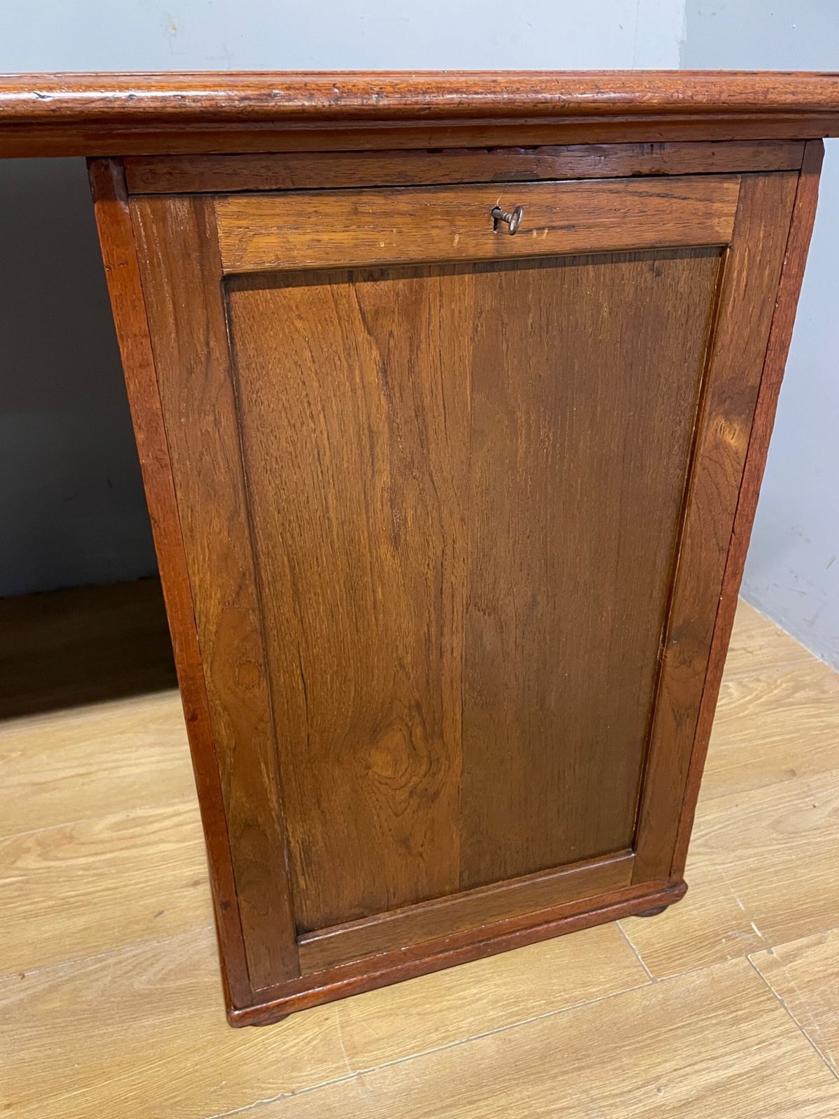 photo for sale Rare C19th Teak Military Three Part Desk With Inset Leather Top