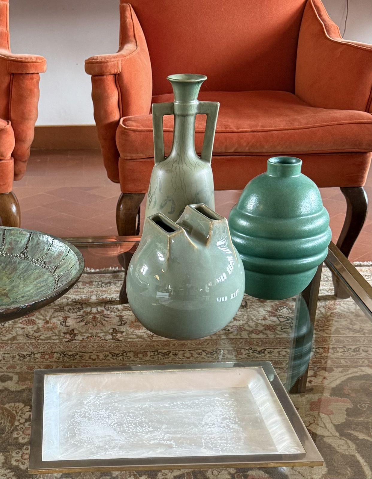 Mid Century Modern Green Spherical Gres Vase, Franco Bucci Italy Ca. 1970 photo vintage