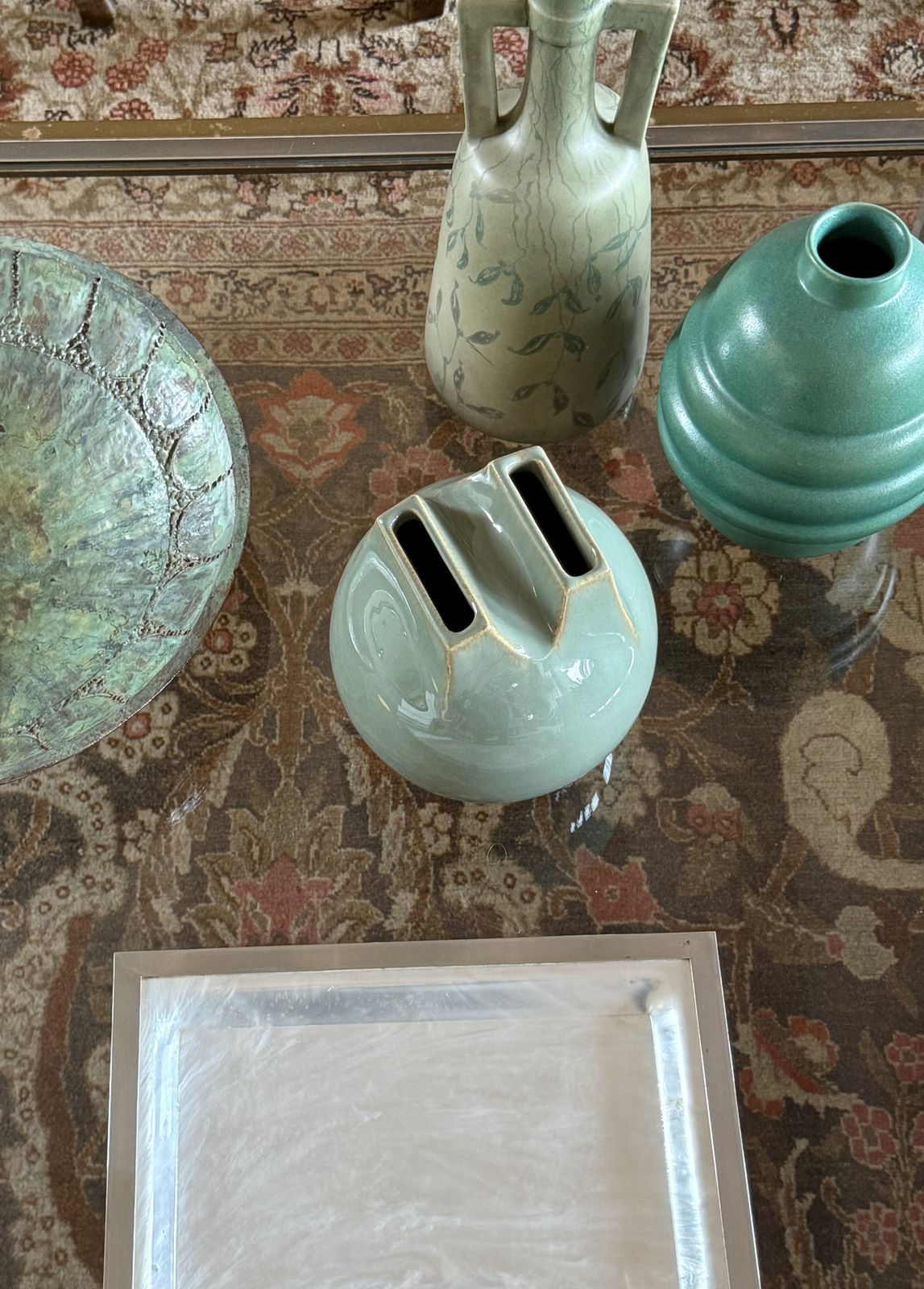 photo furniture Mid Century Modern Green Spherical Gres Vase, Franco Bucci Italy Ca. 1970
