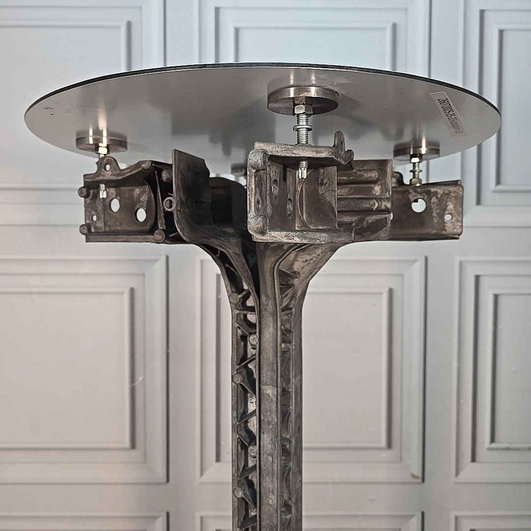 Industrial Tall Table Plant Stand Up Cycled Land Rover Car Parts Metal Base photo vinterior