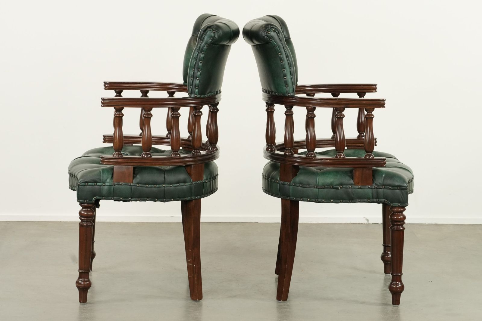 Set Of Two Green Flame Patterned Cowhide Chesterfield Desk Chairs/Side Chairs In English Style photo Furniture