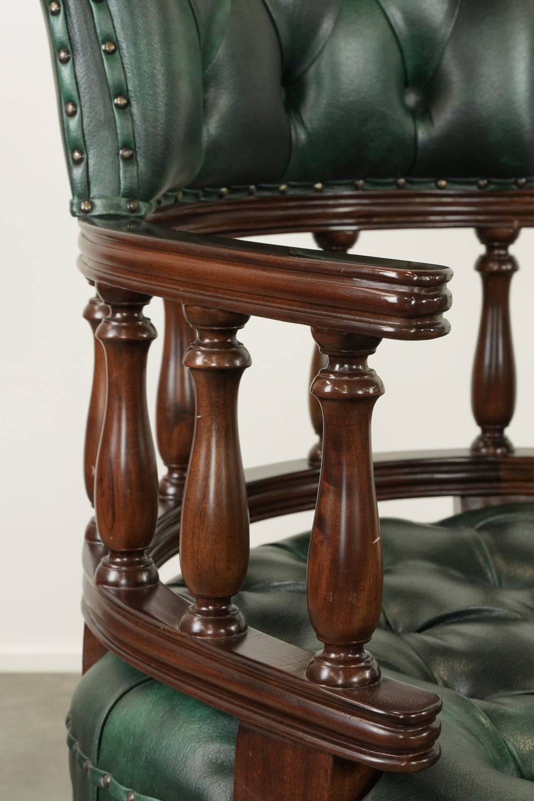 photo vinterior Set Of Two Green Flame Patterned Cowhide Chesterfield Desk Chairs/Side Chairs In English Style