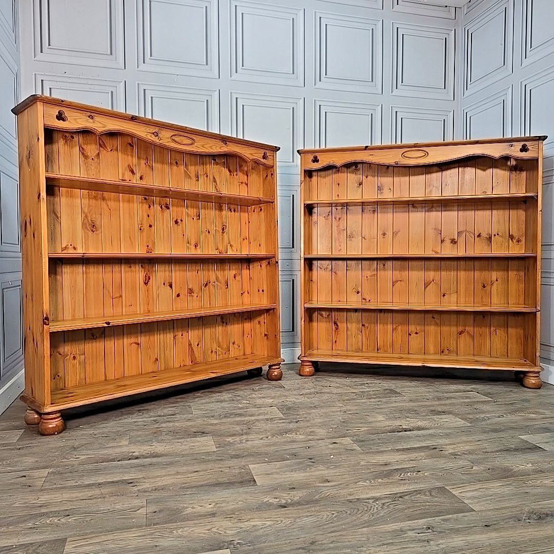 Pair Vintage Pine Bookcases Open Shelving Rustic Farmhouse Wooden Book Shelf