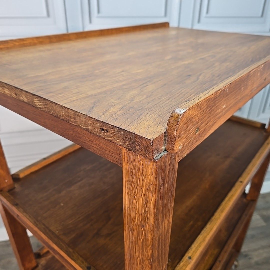 Vintage Oak Library Trolley Large Book Tea Cart Shelving Bookcase Solid Wood photo buy