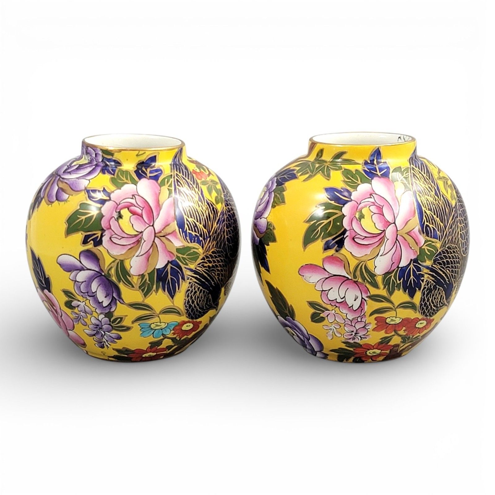 Edwardian Mason’s Patent Ironstone Oriental Vases With Exotic Bird, Circa 1915