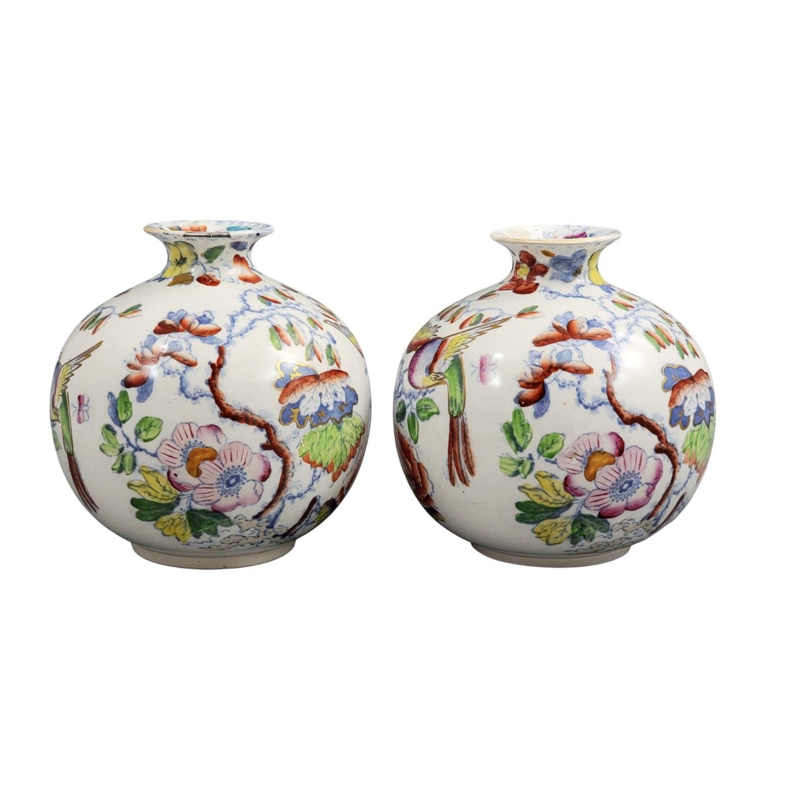 Edwardian Mason’s Very Rare Ironstone Posy Vases, Bird And Peony, C.1900 photo furniture