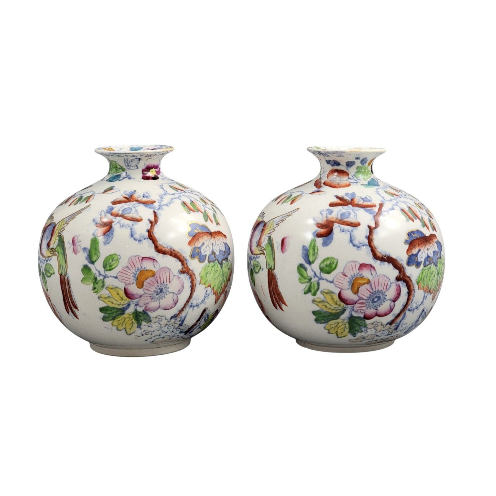Edwardian Mason’s Very Rare Ironstone Posy Vases, Bird And Peony, C.1900 photo Home Decor