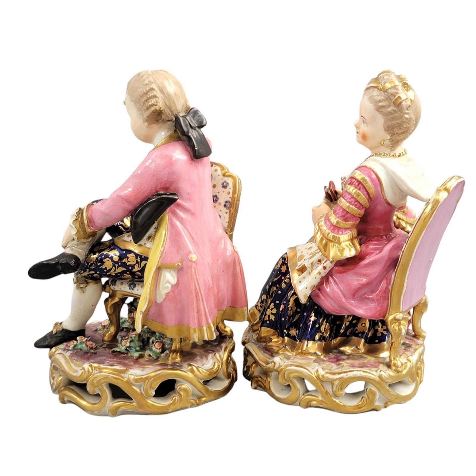 Derby Pair Of Porcelain Figures “Boy Reading A Book And Girl Tatting”, C. 1785 photo for sale