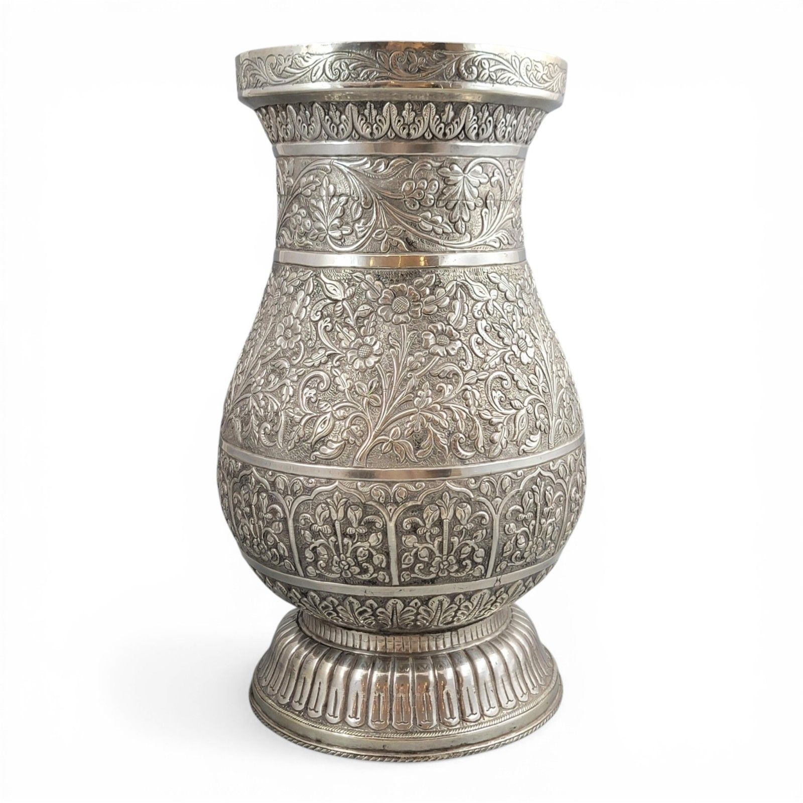 Large Indian Silver Vase Kutch Gujarat 3012g Repousse Antique Baluster Form