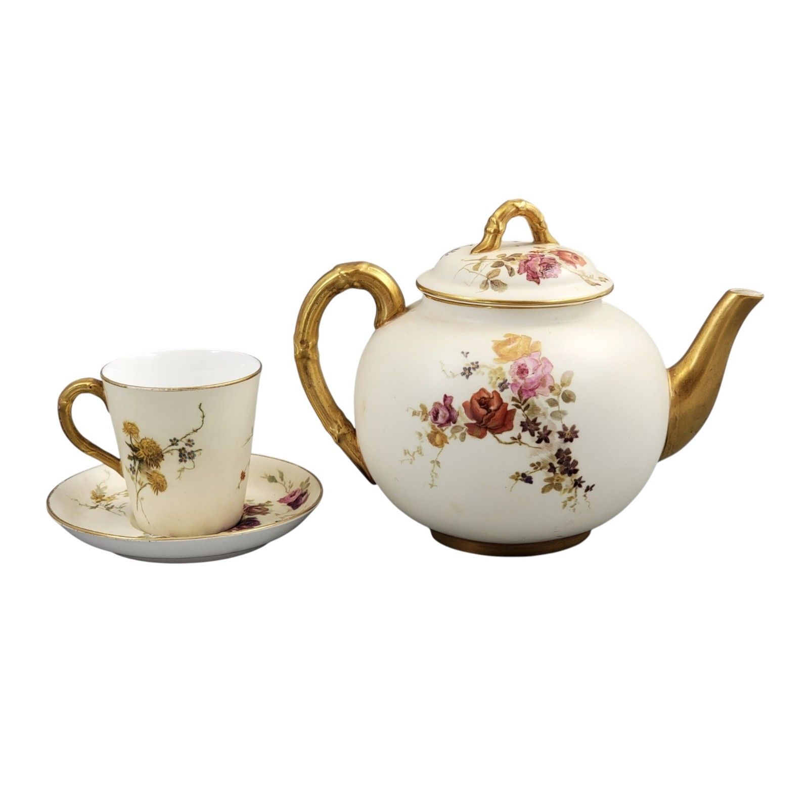 Royal Worcester Blush Ivory Tea Set With Teapot, Cup And Saucer, 1893–1894 photo for sale