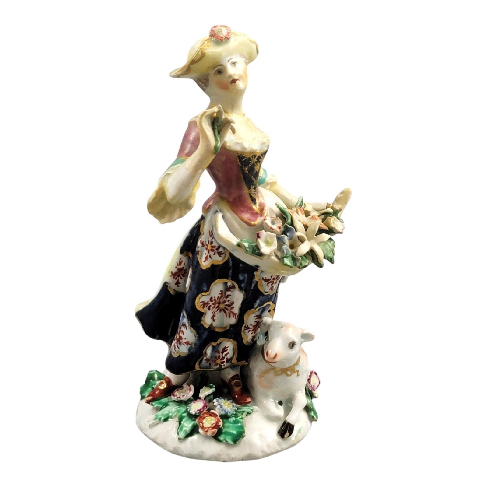 18th Century Bow Porcelain Figure Of A Lady With Lamb And Flowers, C.1760 photo 700.0