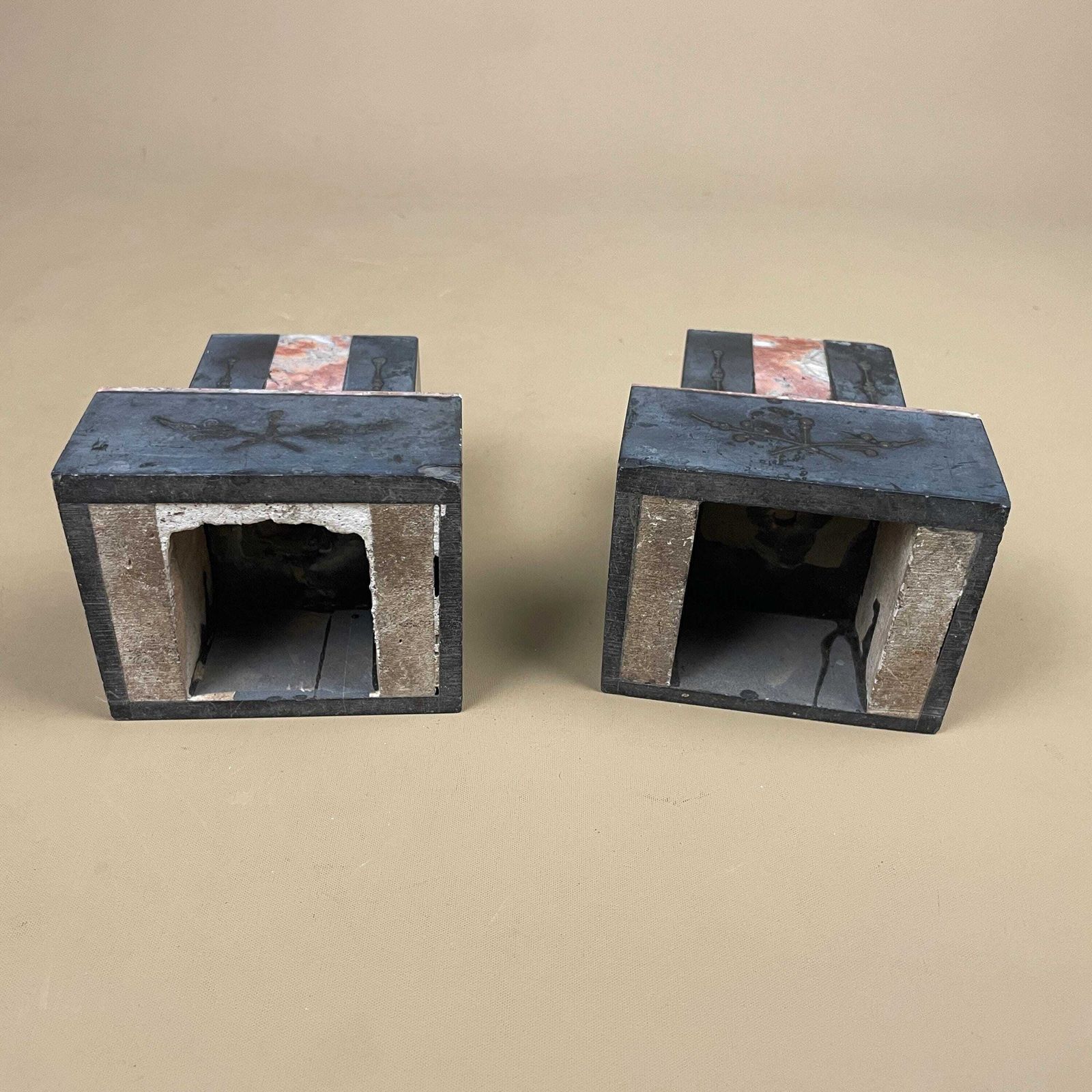 55.0 Pair Stone Marble Book Ends Decorative Shelf Ornaments Bookends Black Pink Square Heavy Library Display Pieces photo