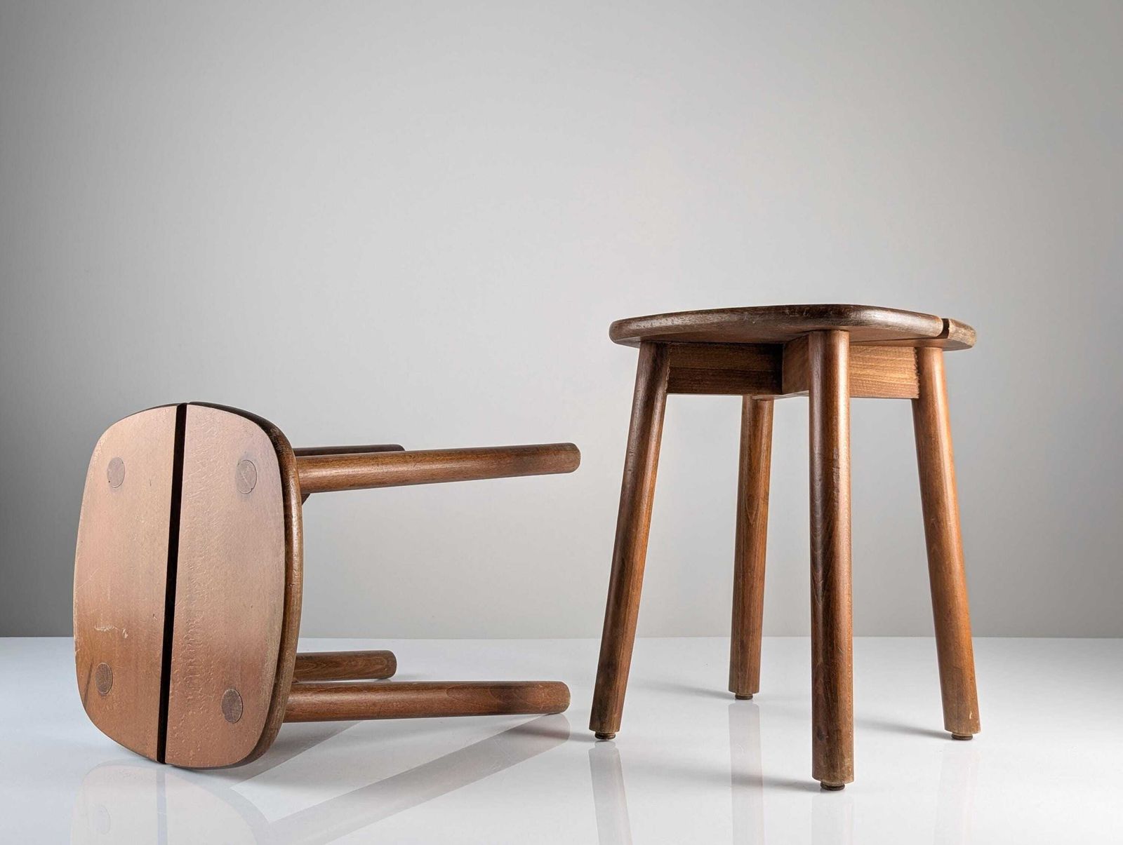 Pair Of Wooden Stools By Pierre Gautier Delaye, France, 1960s photo Furniture