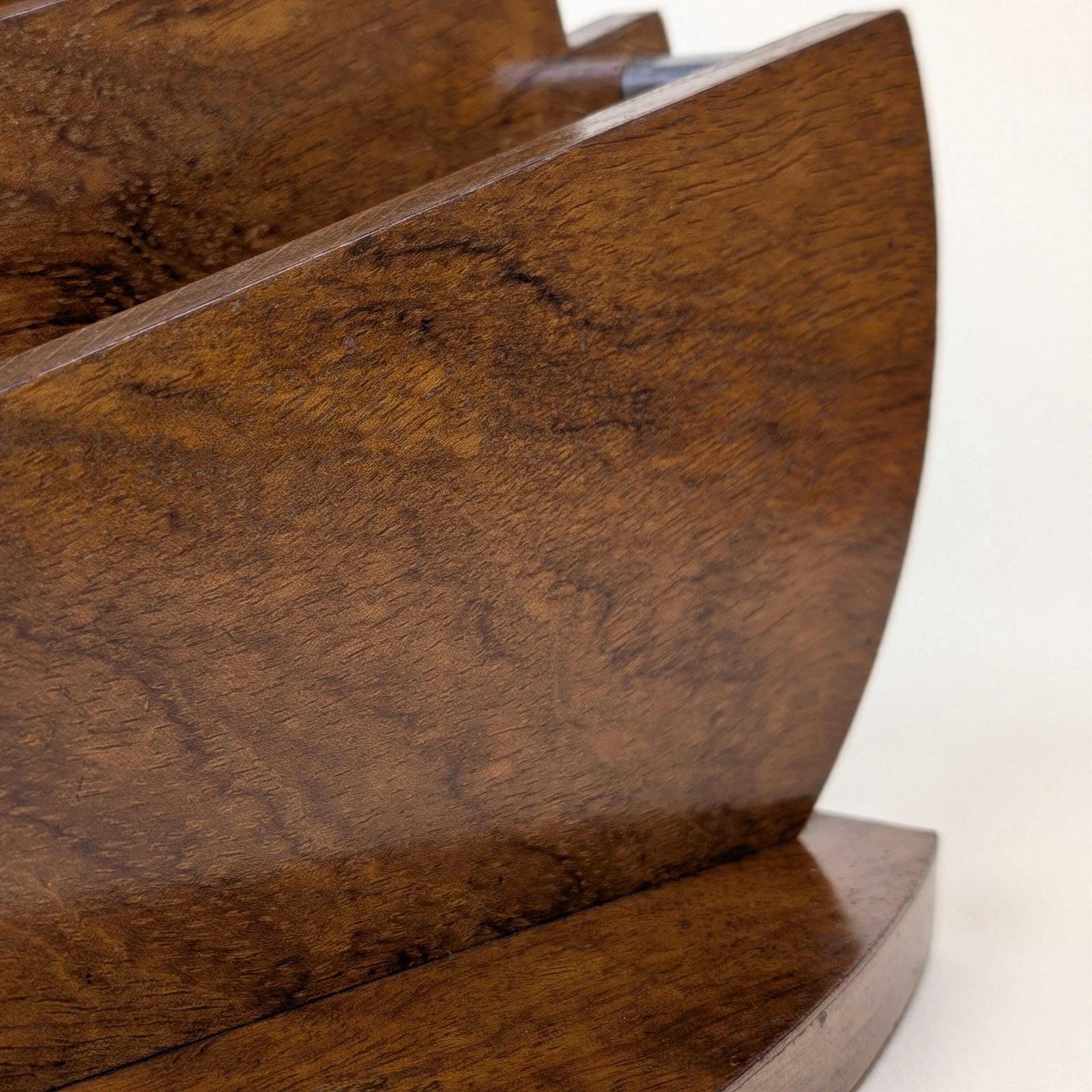 Art Deco Carimantrand Letter Holder, 1930s French Modernist Wooden Desk Organizer, Walnut Geometric Mail Rack photo Home Decor