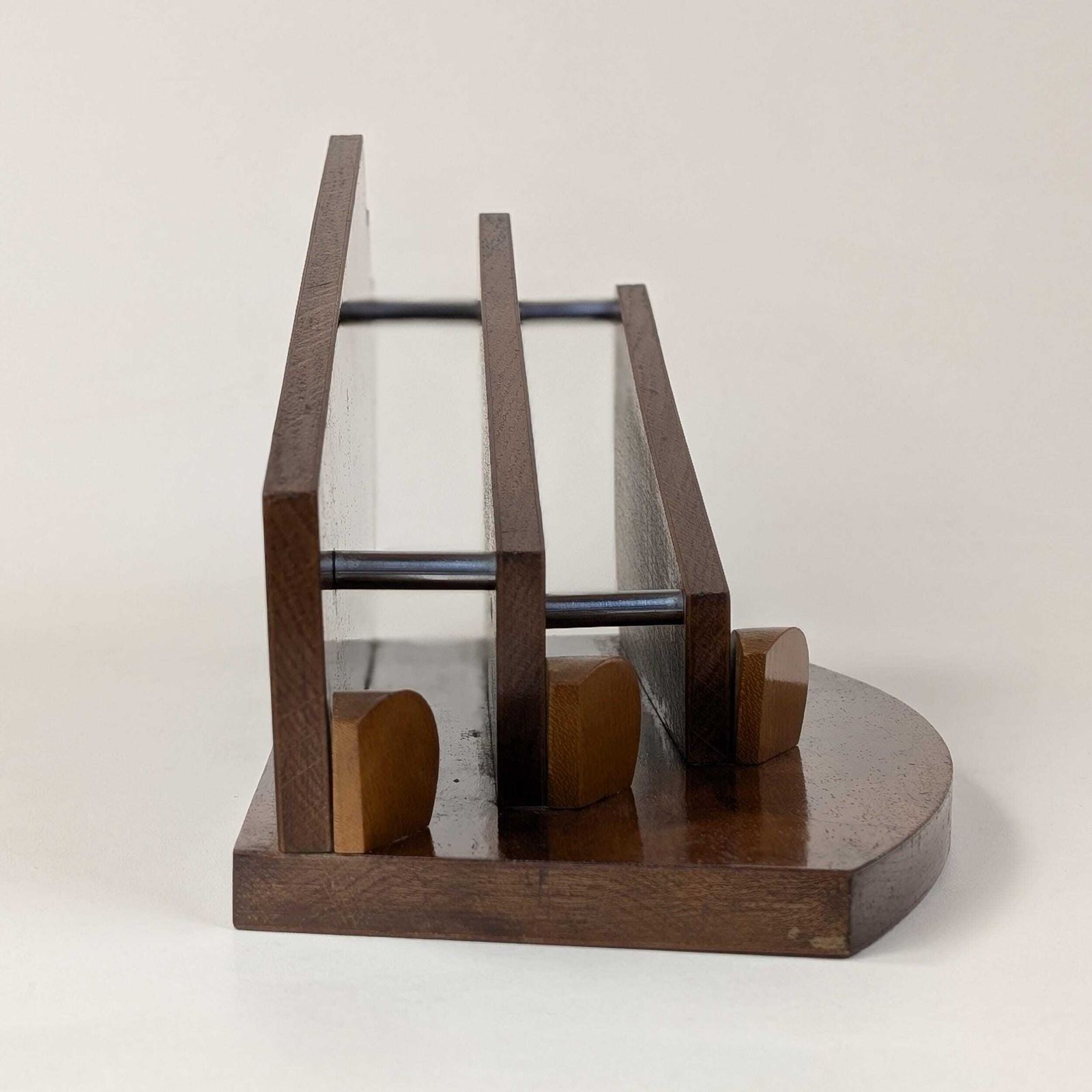 Art Deco Carimantrand Letter Holder, 1930s French Modernist Wooden Desk Organizer, Walnut Geometric Mail Rack photo 274.0