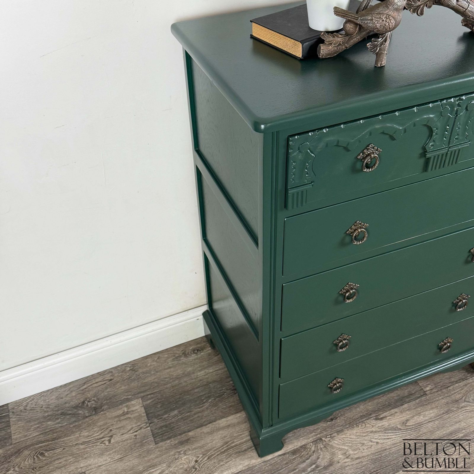 Five Drawer Chest Of Drawers In Dark Jewel Green photo for sale