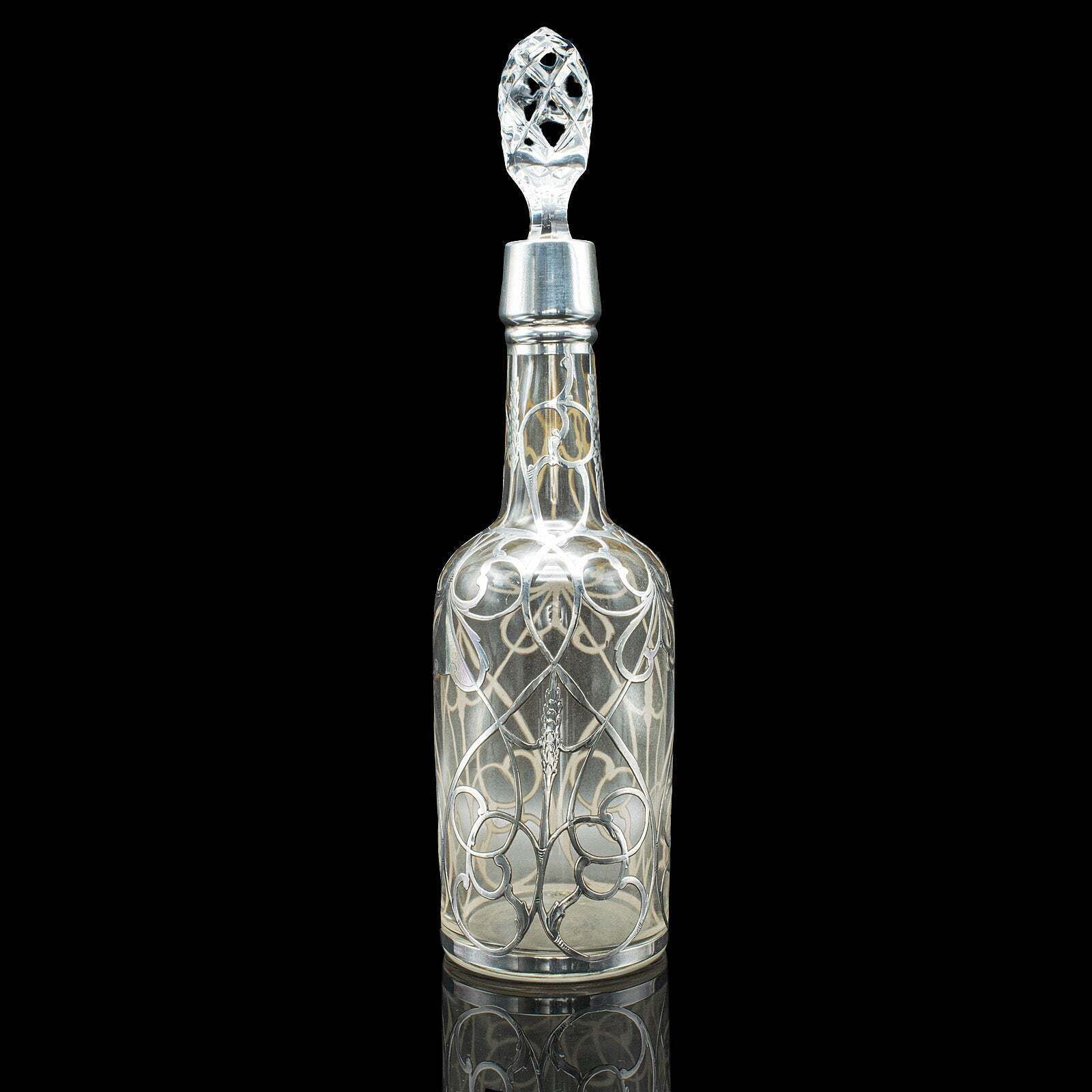 Antique Sherry Decanter, English, Glass, Silver Plate, Spirit Bottle, Edwardian photo for sale